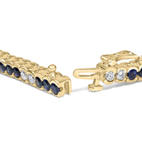 14K Yellow Gold 1 3/4 Cttw Diamond and 5.0 Cttw Blue Sapphire Bezel Set Tennis Bracelet (G-H Color, SI1-SI2 Clarity) - 7