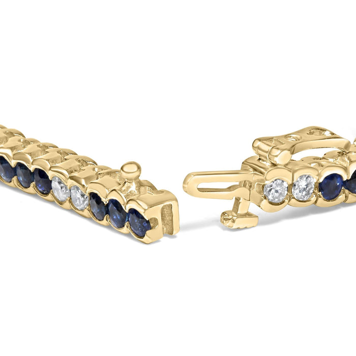 14K Yellow Gold 1 3/4 Cttw Diamond and 5.0 Cttw Blue Sapphire Bezel Set Tennis Bracelet (G-H Color, SI1-SI2 Clarity) - 7