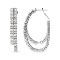 14K white gold double-hoop earrings with round diamond stones inside and out