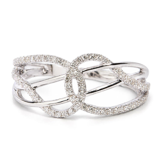 14K White Gold 1/4 Cttw Diamond Interlacing Loop Bypass Ring