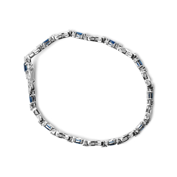 10K White Gold 5x4mm Oval Sapphire Gemstone and 1/10 Cttw Diamond Prong Set 