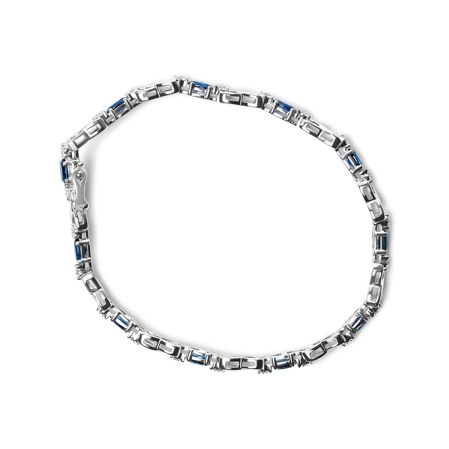 10K White Gold 5x4mm Oval Sapphire Gemstone and 1/10 Cttw Diamond Prong Set 
