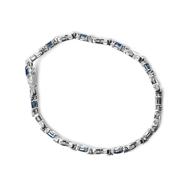10K White Gold 5x4mm Oval Sapphire Gemstone and 1/10 Cttw Diamond Prong Set 