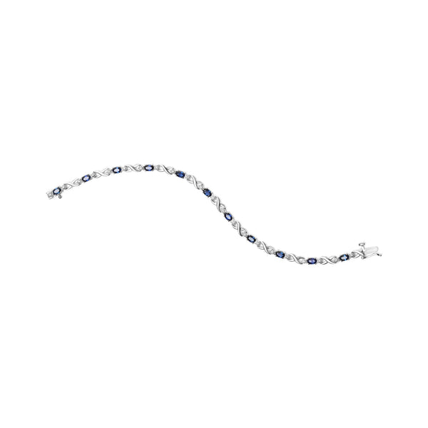 10K White Gold 5x4mm Oval Sapphire Gemstone and 1/10 Cttw Diamond Prong Set 