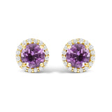 10K Gold Gemstone and 1/6 Cttw Diamond Halo Stud Earring-0 thumbnail 2