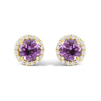 10K Gold Gemstone and 1/6 Cttw Diamond Halo Stud Earring