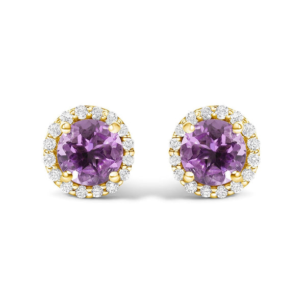 10K Gold Gemstone and 1/6 Cttw Diamond Halo Stud Earring