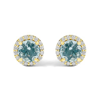 10K Gold Gemstone and 1/6 Cttw Diamond Halo Stud Earring