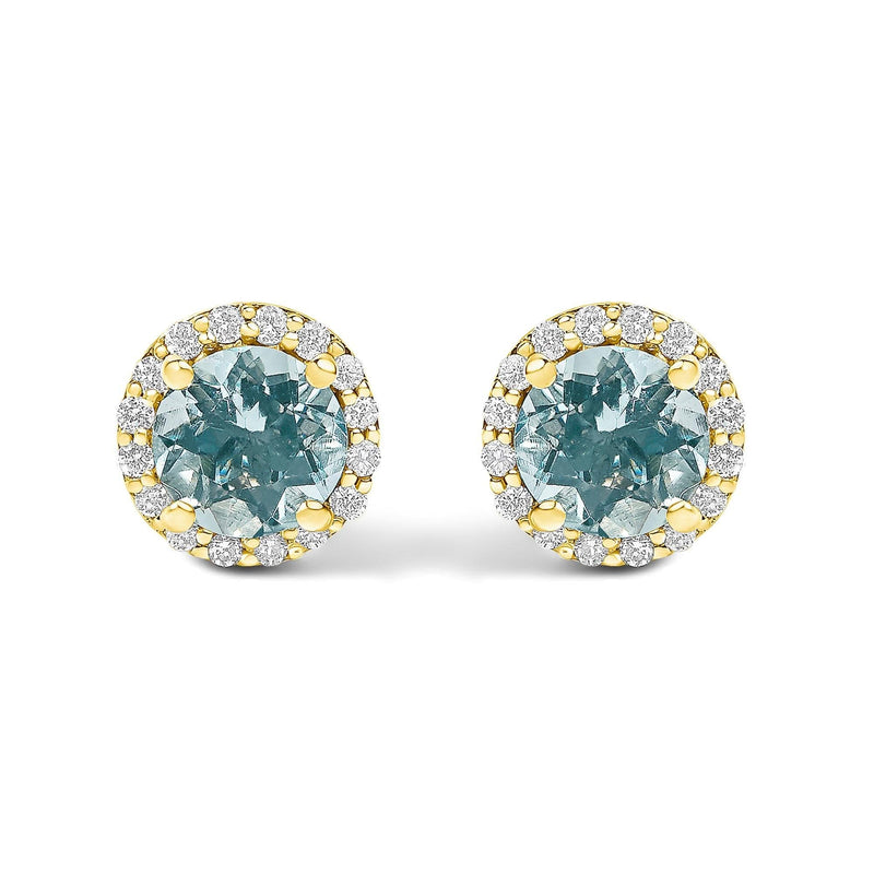 10K Gold Gemstone and 1/6 Cttw Diamond Halo Stud Earring-5