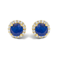 10K Gold Gemstone and 1/6 Cttw Diamond Halo Stud Earring