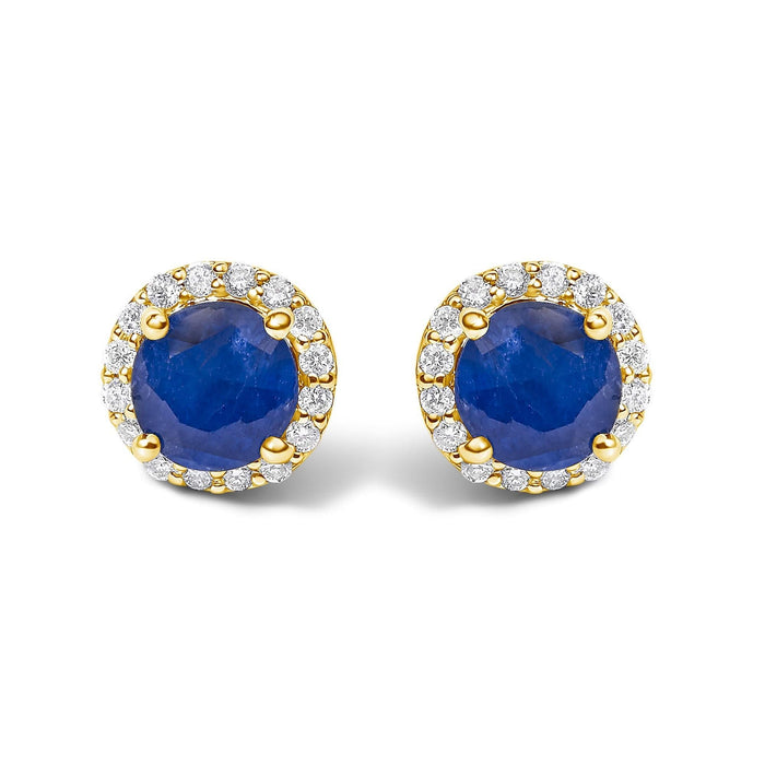 10K Gold Gemstone and 1/6 Cttw Diamond Halo Stud Earring