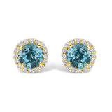 10K Gold Gemstone and 1/6 Cttw Diamond Halo Stud Earring-7 thumbnail 15