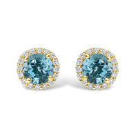 10K Gold Gemstone and 1/6 Cttw Diamond Halo Stud Earring