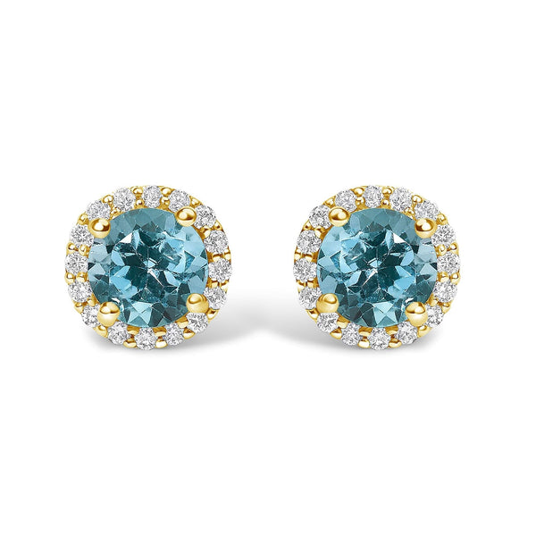 10K Gold Gemstone and 1/6 Cttw Diamond Halo Stud Earring