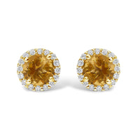 10K Gold Gemstone and 1/6 Cttw Diamond Halo Stud Earring