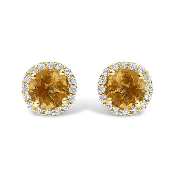 10K Gold Gemstone and 1/6 Cttw Diamond Halo Stud Earring