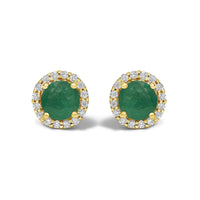 10K Gold Gemstone and 1/6 Cttw Diamond Halo Stud Earring