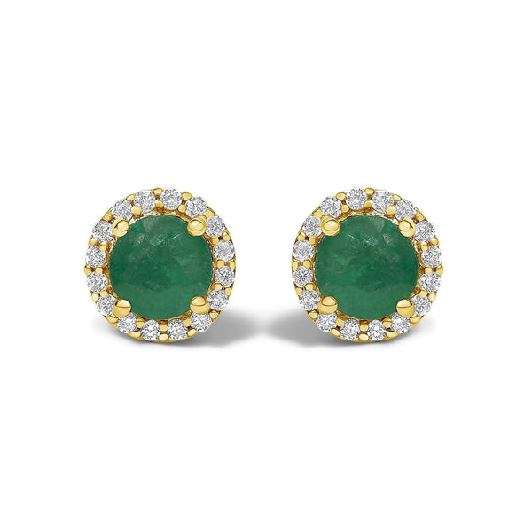 10K Gold Gemstone and 1/6 Cttw Diamond Halo Stud Earring