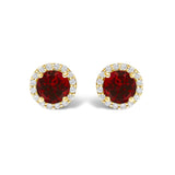 10K Gold Gemstone and 1/6 Cttw Diamond Halo Stud Earring-11 thumbnail 12
