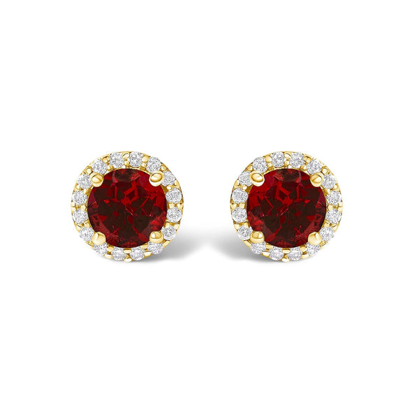10K Gold Gemstone and 1/6 Cttw Diamond Halo Stud Earring