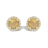 10K Gold Gemstone and 1/6 Cttw Diamond Halo Stud Earring-9 thumbnail 19