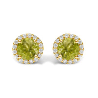 10K Gold Gemstone and 1/6 Cttw Diamond Halo Stud Earring