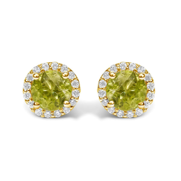 10K Gold Gemstone and 1/6 Cttw Diamond Halo Stud Earring