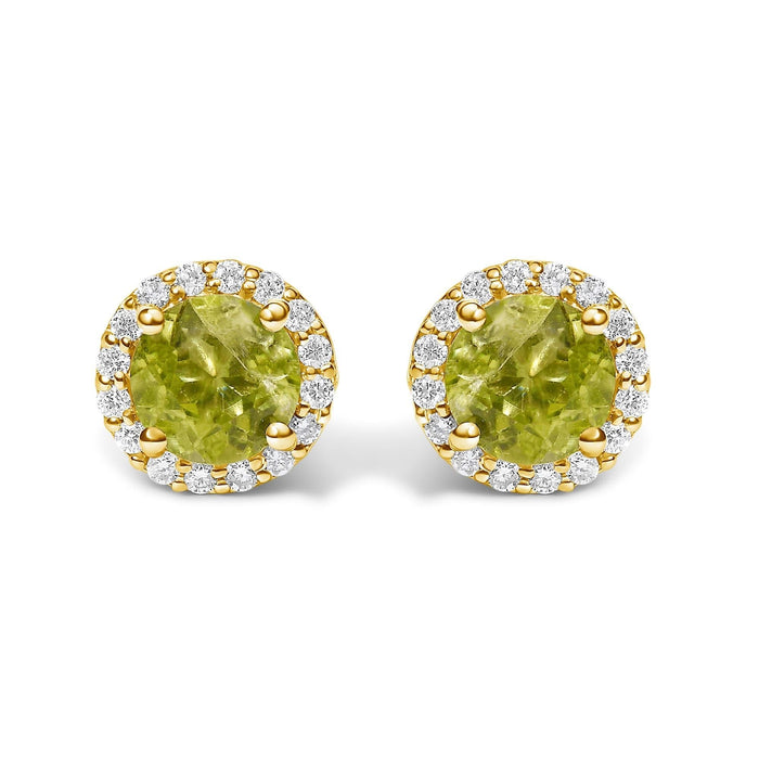 10K Gold Gemstone and 1/6 Cttw Diamond Halo Stud Earring