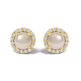 10K Gold Gemstone and 1/6 Cttw Diamond Halo Stud Earring-3 thumbnail 8