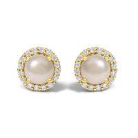 10K Gold Gemstone and 1/6 Cttw Diamond Halo Stud Earring