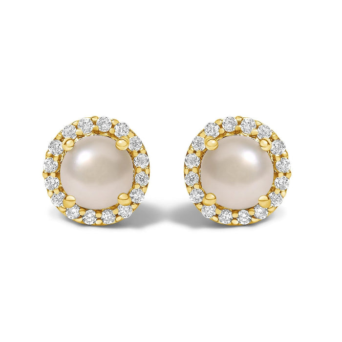 10K Gold Gemstone and 1/6 Cttw Diamond Halo Stud Earring