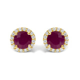 10K Gold Gemstone and 1/6 Cttw Diamond Halo Stud Earring-2 thumbnail 6