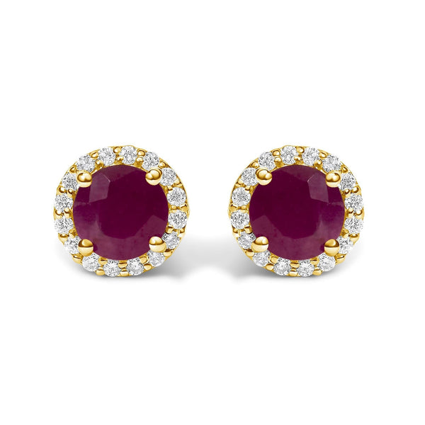 10K Gold Gemstone and 1/6 Cttw Diamond Halo Stud Earring