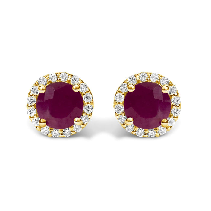 10K Gold Gemstone and 1/6 Cttw Diamond Halo Stud Earring