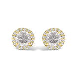 10K Gold Gemstone and 1/6 Cttw Diamond Halo Stud Earring-1 thumbnail 4