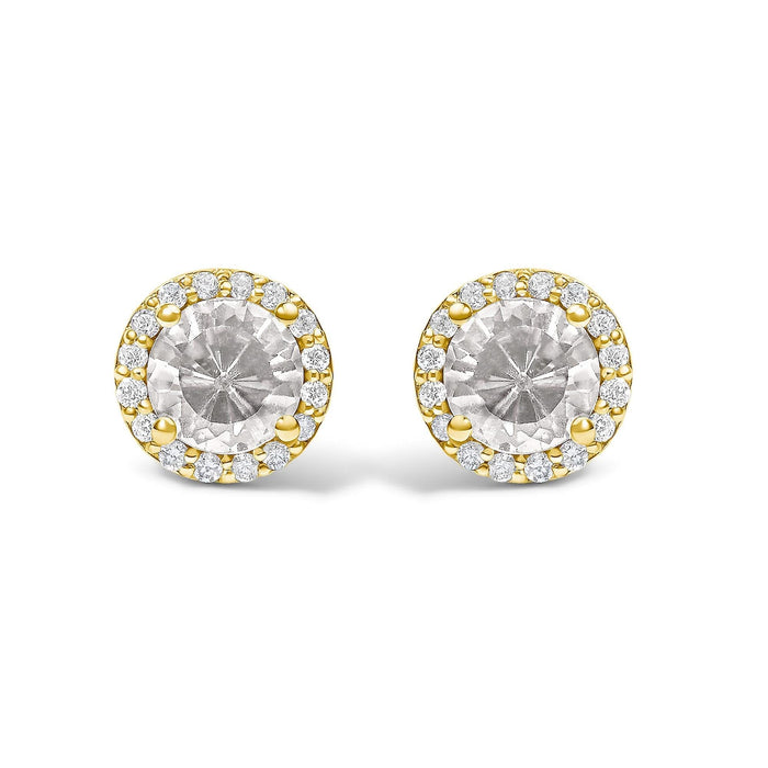 10K Gold Gemstone and 1/6 Cttw Diamond Halo Stud Earring
