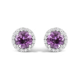 10K Gold Gemstone and 1/6 Cttw Diamond Halo Stud Earring-20 thumbnail 1