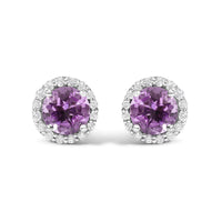10K Gold Gemstone and 1/6 Cttw Diamond Halo Stud Earring
