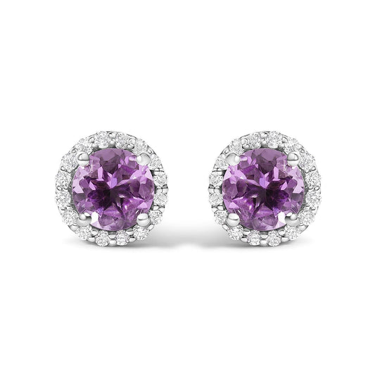 10K Gold Gemstone and 1/6 Cttw Diamond Halo Stud Earring-20