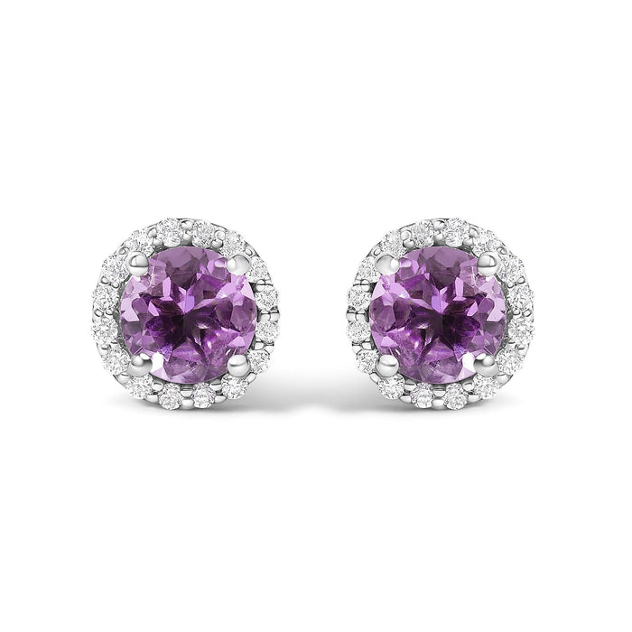 10K Gold Gemstone and 1/6 Cttw Diamond Halo Stud Earring
