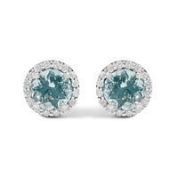 10K Gold Gemstone and 1/6 Cttw Diamond Halo Stud Earring