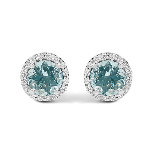 10K Gold Gemstone and 1/6 Cttw Diamond Halo Stud Earring