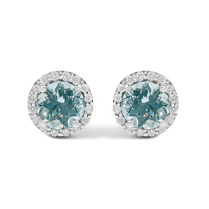 10K Gold Gemstone and 1/6 Cttw Diamond Halo Stud Earring