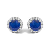 10K Gold Gemstone and 1/6 Cttw Diamond Halo Stud Earring-13 thumbnail 16