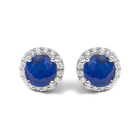 10K Gold Gemstone and 1/6 Cttw Diamond Halo Stud Earring