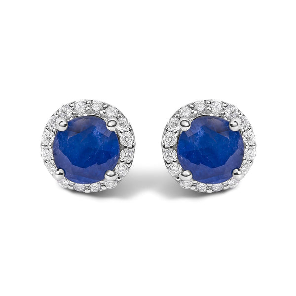 10K Gold Gemstone and 1/6 Cttw Diamond Halo Stud Earring