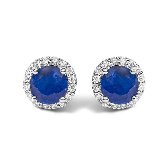 10K Gold Gemstone and 1/6 Cttw Diamond Halo Stud Earring