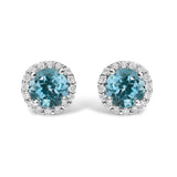 10K Gold Gemstone and 1/6 Cttw Diamond Halo Stud Earring-14 thumbnail 18