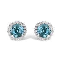 10K Gold Gemstone and 1/6 Cttw Diamond Halo Stud Earring