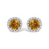 10K Gold Gemstone and 1/6 Cttw Diamond Halo Stud Earring-18 thumbnail 23